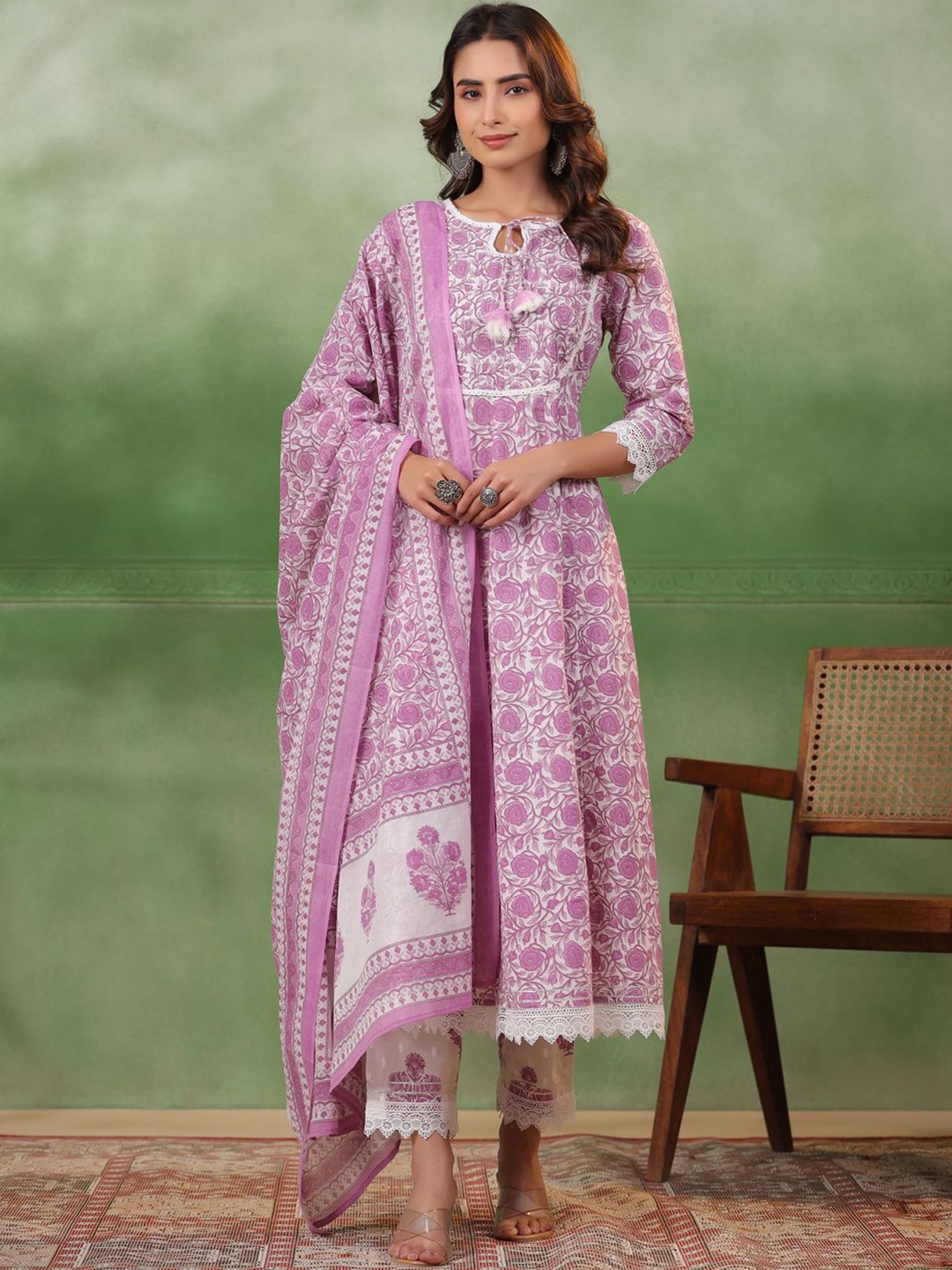 RangDeep Floral Printed Gotta Patti Pure Cotton Anarkali Kurta with Pyjamas & Dupatta, Lavender
RangDeep Floral Printed Gotta Patti Pure Cotton Anarkali Kurta with Pyjamas & Dupatta, Lavender