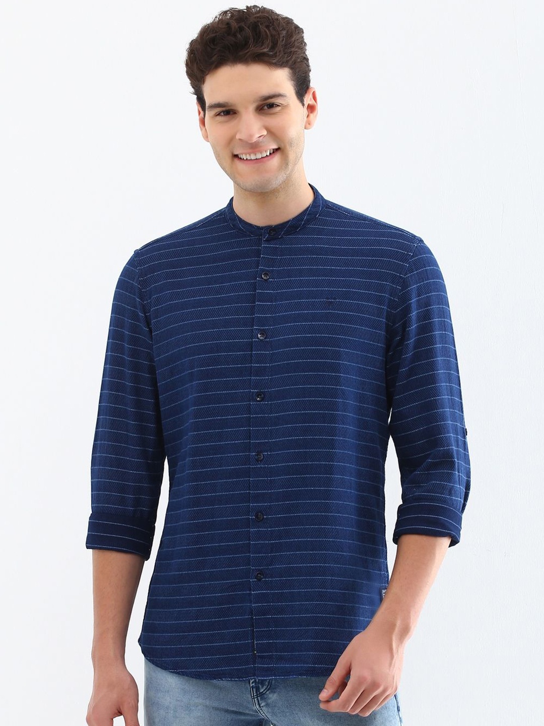 Allen Solly Men Custom Band Collar Horizontal Striped Cotton Casual Shirt, Navy blue
Allen Solly Men Custom Band Collar Horizontal Striped Cotton Casual Shirt, Navy blue