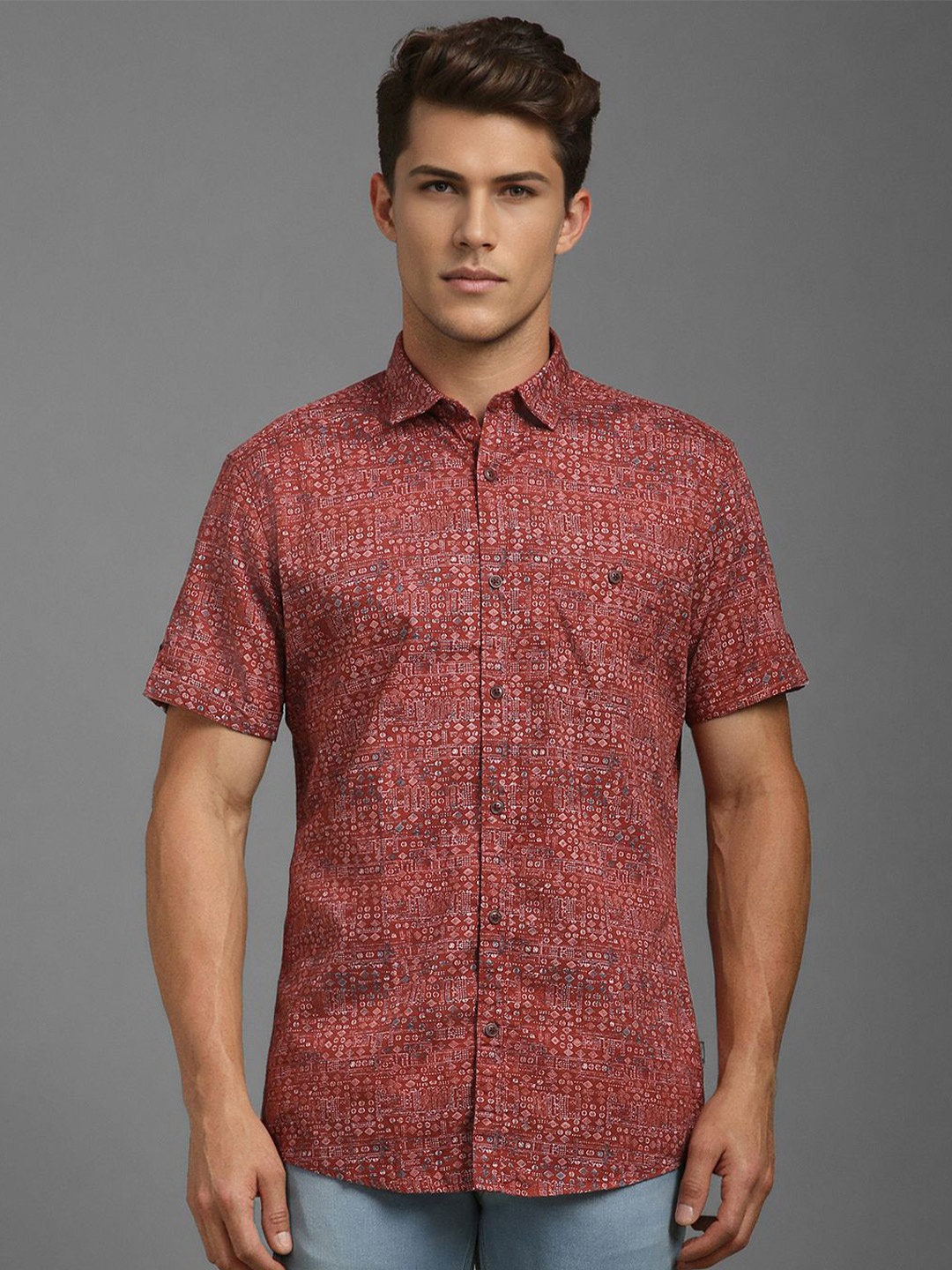 Louis Philippe Jeans Men Spread Collar Micro Ditsy Printed Cotton Casual Shirt, Maroon
Louis Philippe Jeans Men Spread Collar Micro Ditsy Printed Cotton Casual Shirt, Maroon