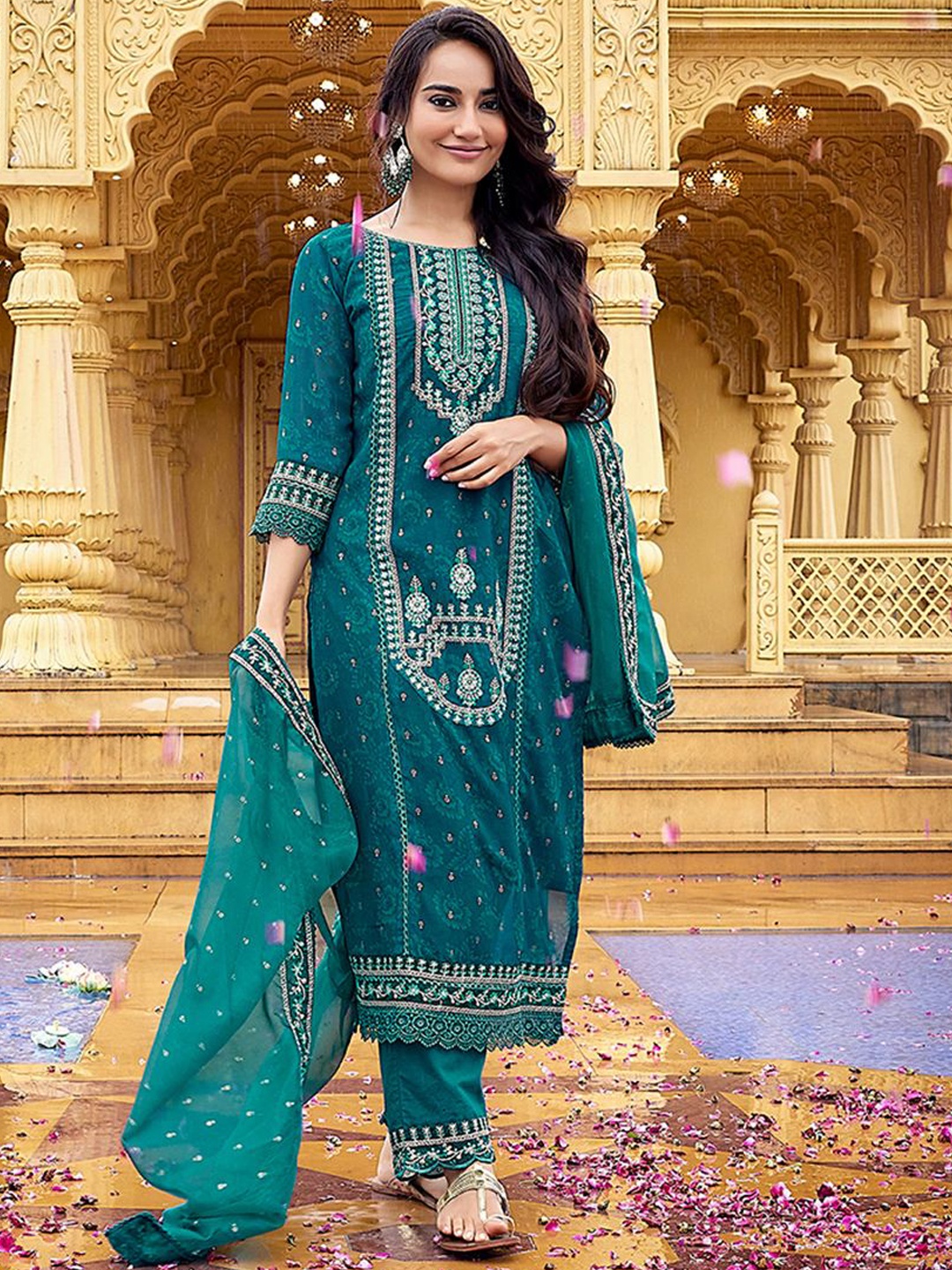 Royal Export Ethnic Motifs Embroidered Straight Kurta with Trousers & With Dupatta, Green
Royal Export Ethnic Motifs Embroidered Straight Kurta with Trousers & With Dupatta, Green