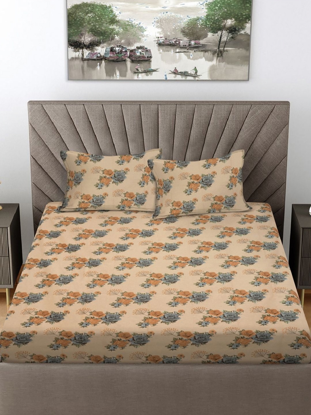 FABINALIV Beige & Grey Floral Print 300 TC Cotton King Size Bedsheet & 2 Pillow Covers
FABINALIV Beige & Grey Floral Print 300 TC Cotton King Size Bedsheet & 2 Pillow Covers