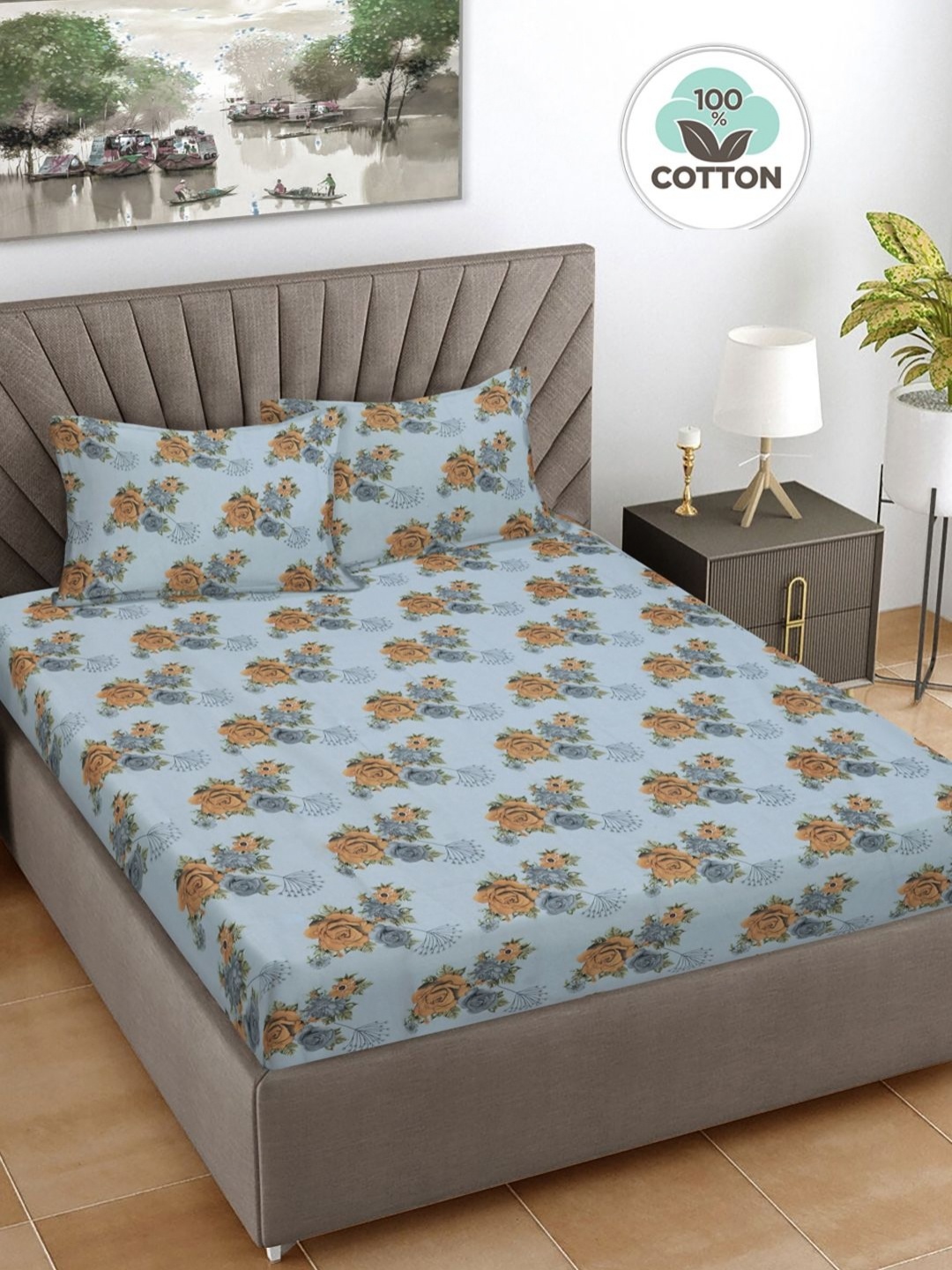 FABINALIV Grey & Brown Floral Print 300 TC Cotton King Size Bedsheet & 2 Pillow Covers
FABINALIV Grey & Brown Floral Print 300 TC Cotton King Size Bedsheet & 2 Pillow Covers