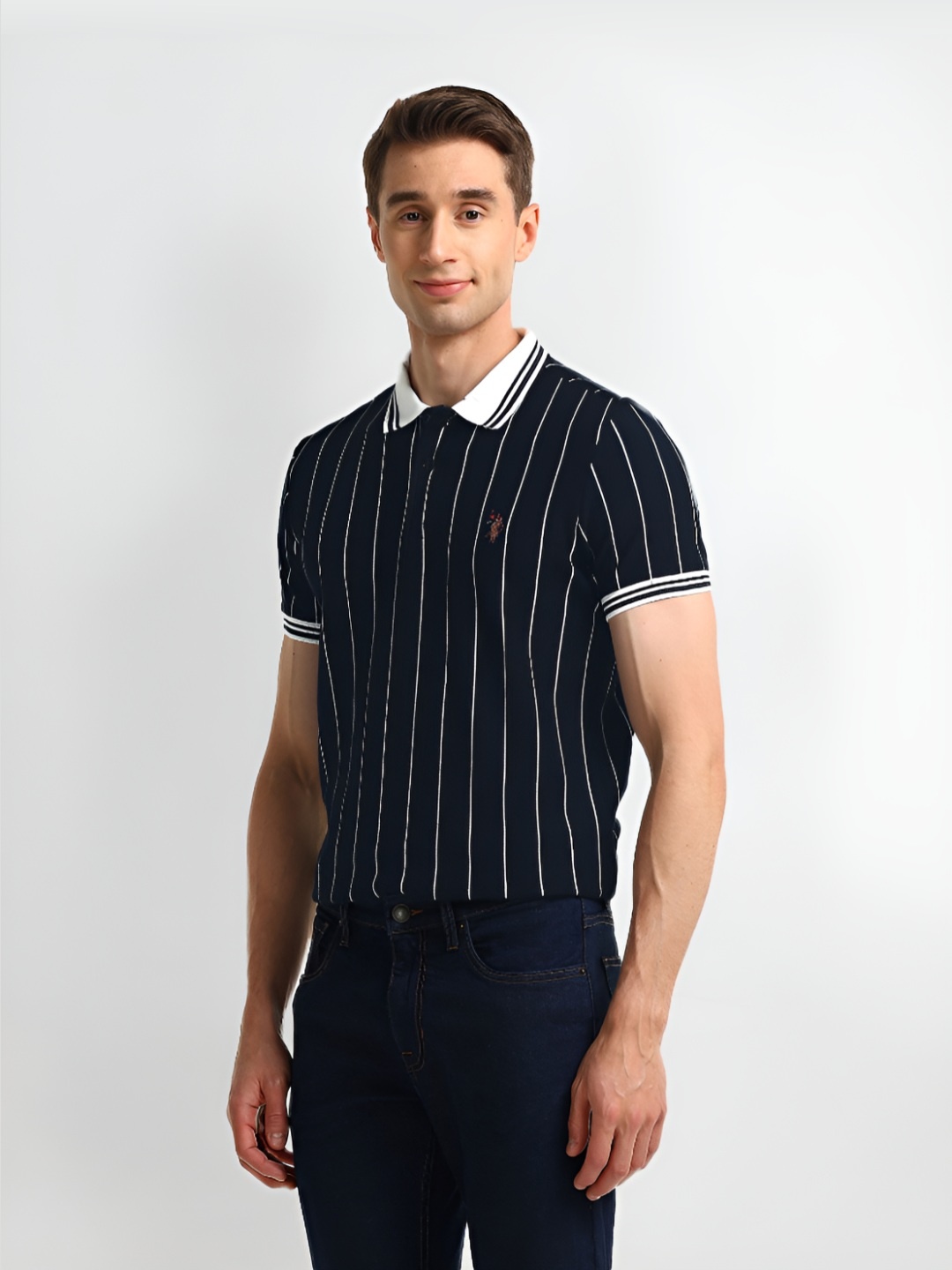U.S. Polo Assn. Denim Co. Men Striped Polo Collar Cotton Slim Fit T-shirt, Navy blue
U.S. Polo Assn. Denim Co. Men Striped Polo Collar Cotton Slim Fit T-shirt, Navy blue