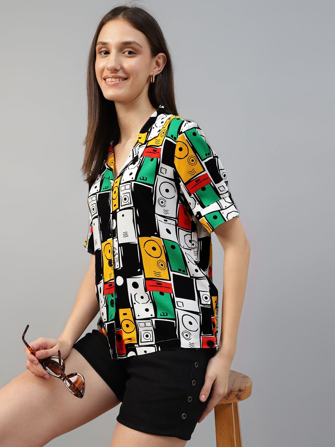 Hancock Women Relaxed Cuban Collar Abstract Printed Casual Resort Shirt, White
Hancock Women Relaxed Cuban Collar Abstract Printed Casual Resort Shirt, White