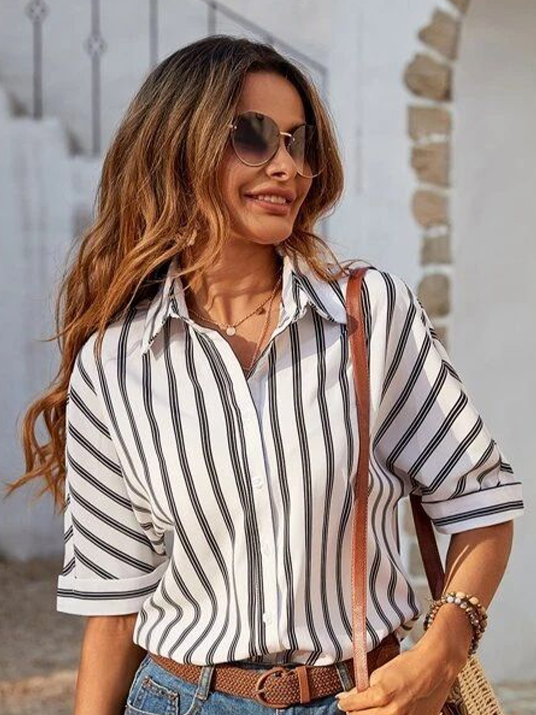 Stylecast X Slyck Women Comfort Cutaway Collar Vertical Striped Casual Shirt, White
Stylecast X Slyck Women Comfort Cutaway Collar Vertical Striped Casual Shirt, White