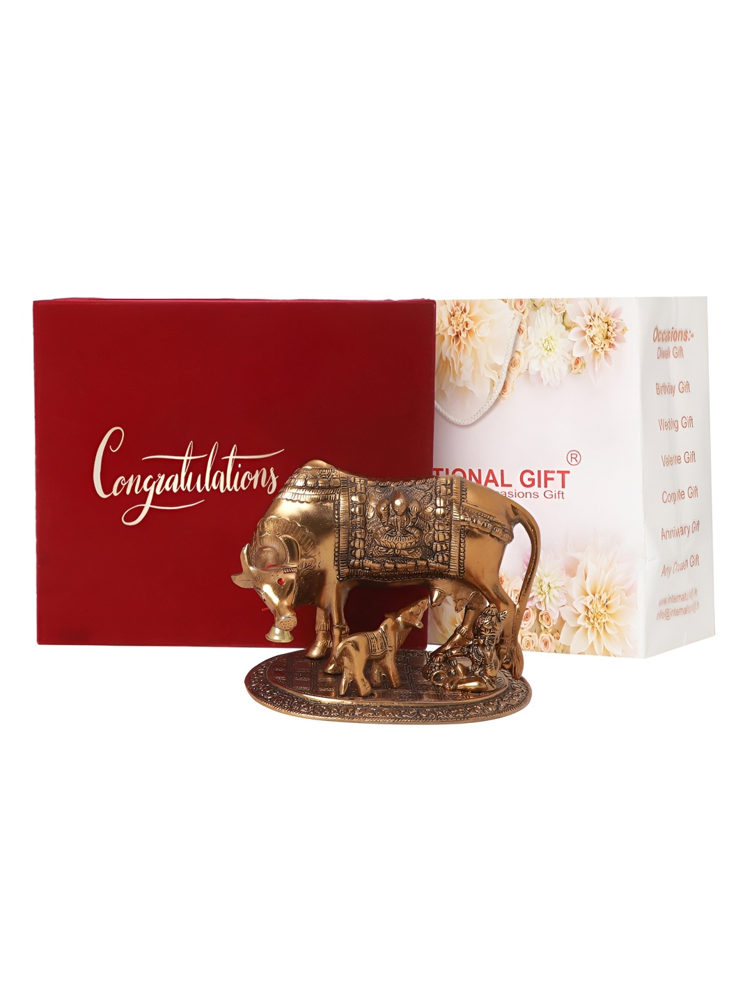 INTERNATIONAL GIFT Copper Toned Kamdhenu With Velvet Box Carry Bag & Congratulation Tag
INTERNATIONAL GIFT Copper Toned Kamdhenu With Velvet Box Carry Bag & Congratulation Tag