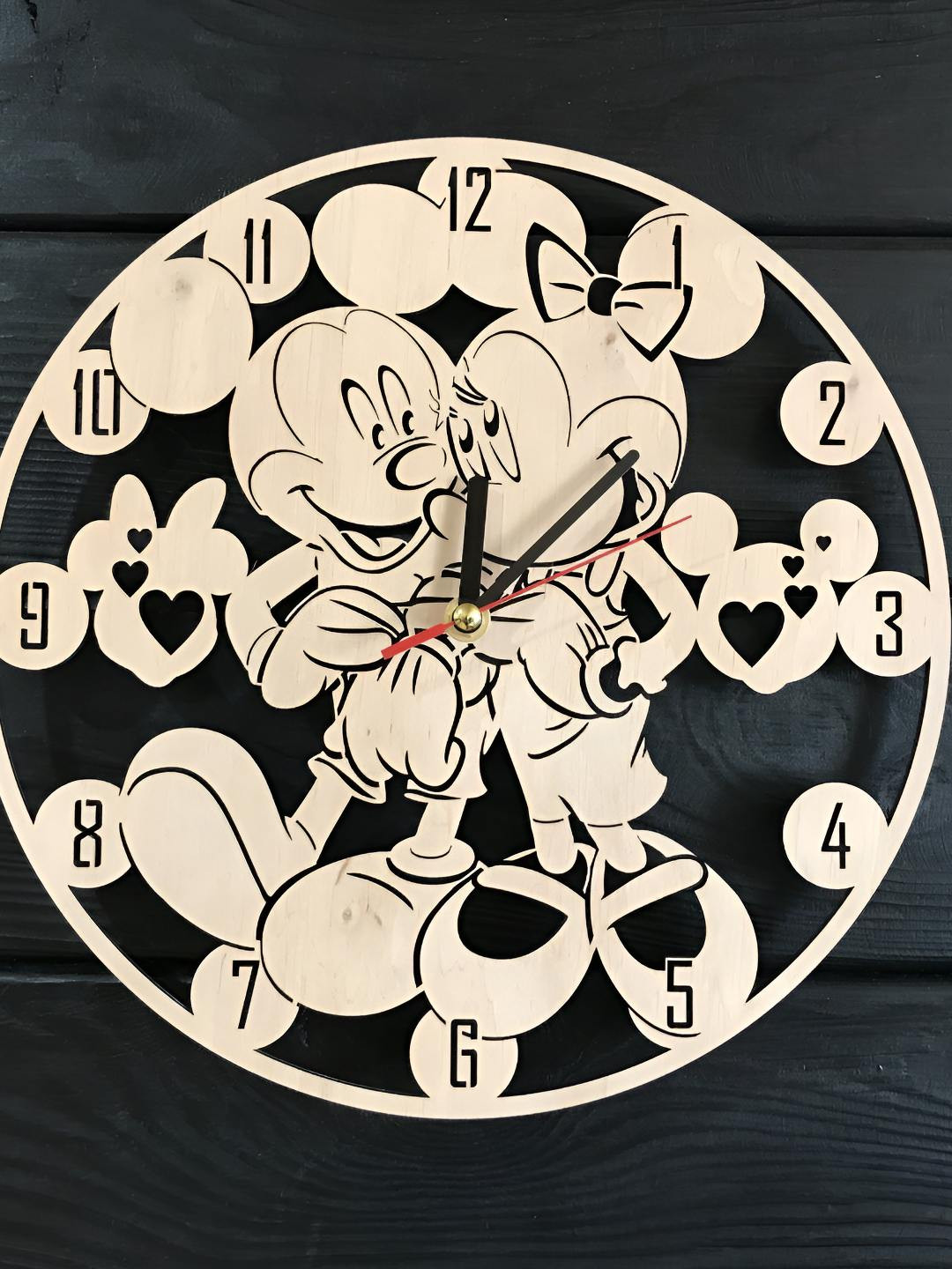 QEZNEF Beige & Black Micky Mouse Textured Contemporary Round Shaped Wooden Wall Clock
QEZNEF Beige & Black Micky Mouse Textured Contemporary Round Shaped Wooden Wall Clock