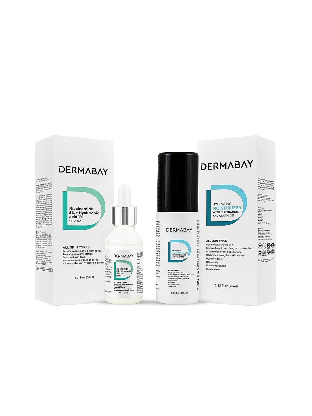 DermaBay 5% Niacinamide + 1% Hyaluronic acid Serum 30 ml & Hydrating Moisturizer 75 ml, White
DermaBay 5% Niacinamide + 1% Hyaluronic acid Serum 30 ml & Hydrating Moisturizer 75 ml, White