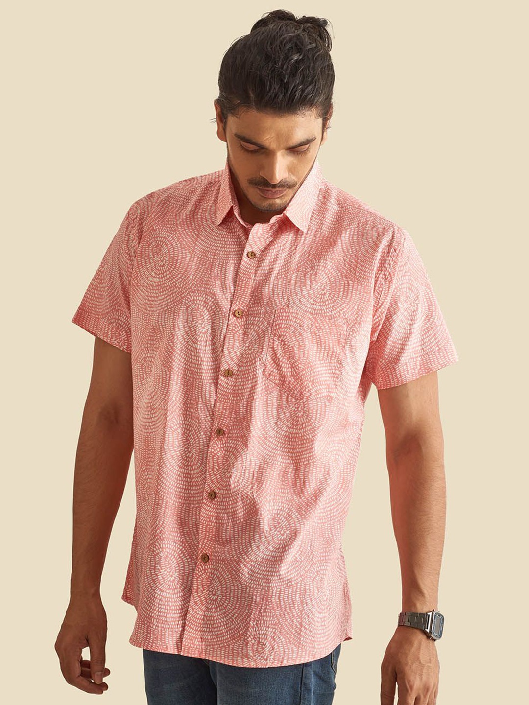 Patrah Men Spread Collar Abstract Printed Cotton Relaxed Fit Casual Shirt, Peach
Patrah Men Spread Collar Abstract Printed Cotton Relaxed Fit Casual Shirt, Peach