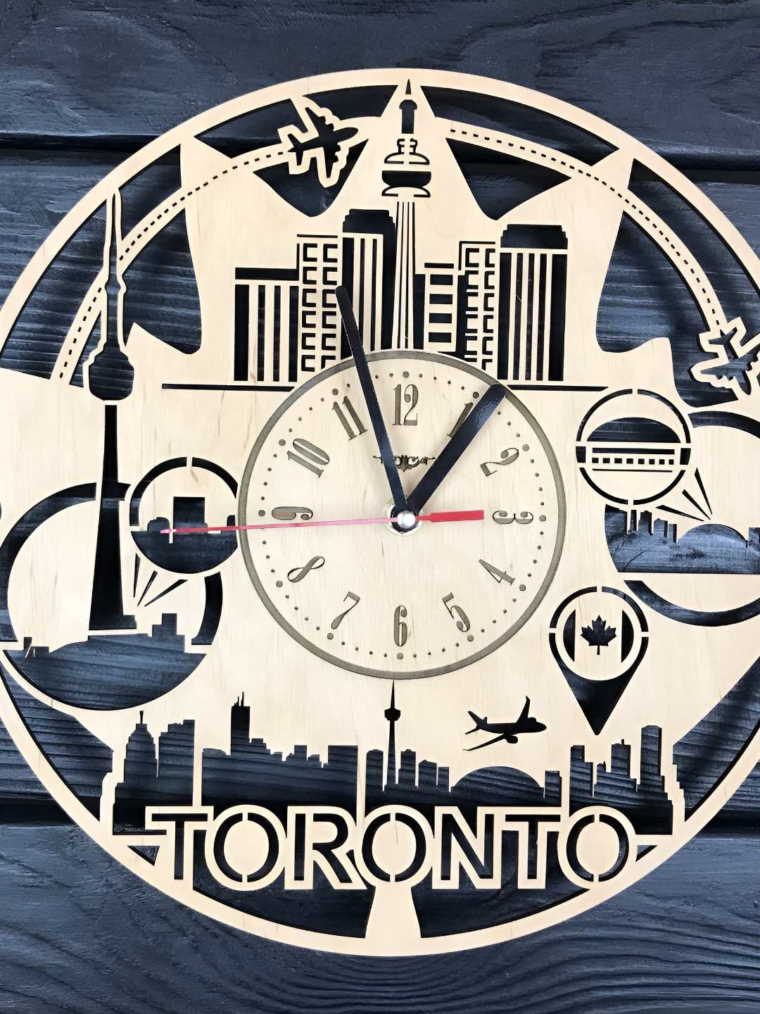 QEZNEF Beige & Black Tornoto City Printed Contemporary Round Shaped Wooden Wall Clock
QEZNEF Beige & Black Tornoto City Printed Contemporary Round Shaped Wooden Wall Clock