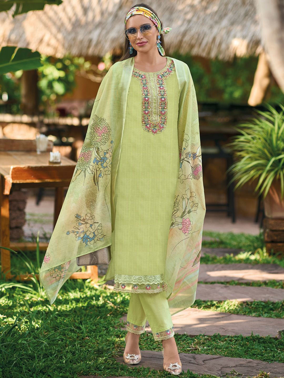 Indo Era Floral Embroidered Pure Cotton Straight Kurta With Trousers & Dupatta, Green
Indo Era Floral Embroidered Pure Cotton Straight Kurta With Trousers & Dupatta, Green