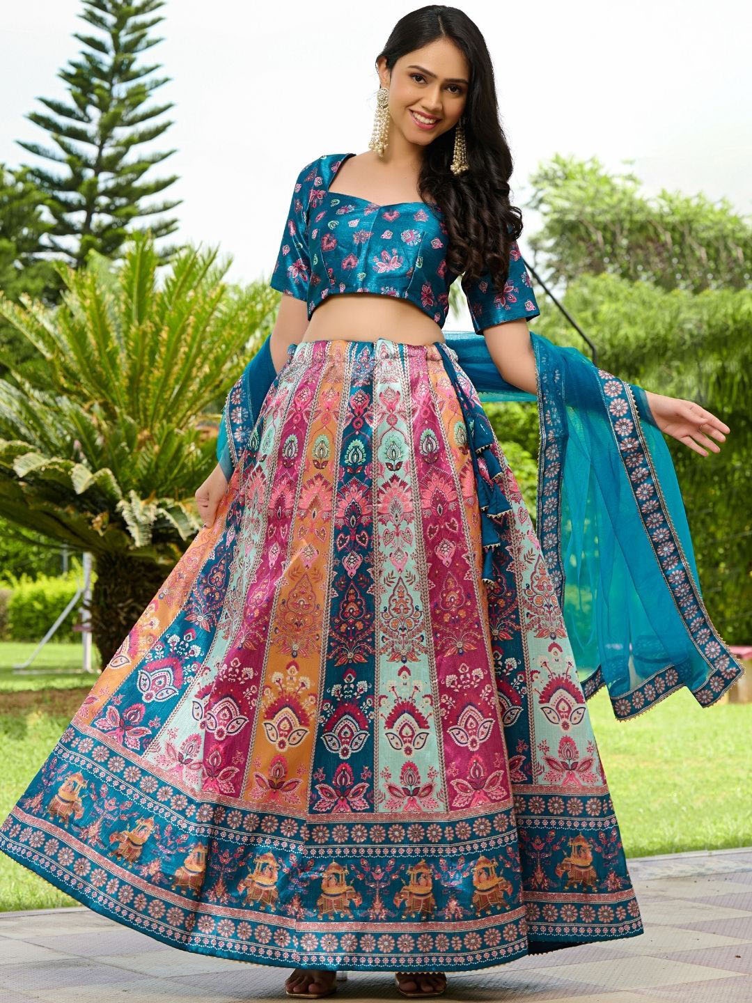 PRETTY PALLU Ethnic Motifs Printed Silk Ready to Wear Lehenga & Blouse With Dupatta, Blue
PRETTY PALLU Ethnic Motifs Printed Silk Ready to Wear Lehenga & Blouse With Dupatta, Blue