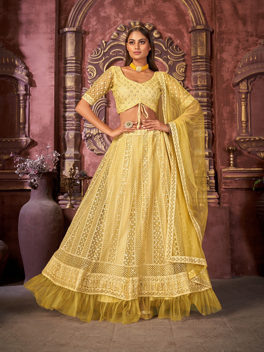VARNI FABRICS Embroidered Sequinned Semi-Stitched Lehenga & Unstitched Blouse With Dupatta, Yellow
VARNI FABRICS Embroidered Sequinned Semi-Stitched Lehenga & Unstitched Blouse With Dupatta, Yellow