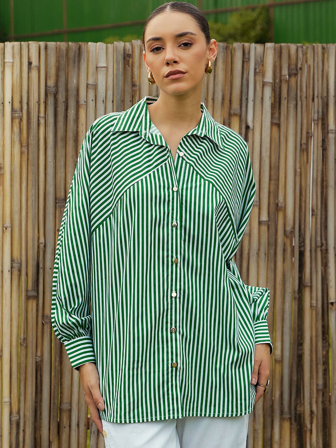 Pink Paprika by SASSAFRAS Women Vertical Striped Cotton Oversized Casual Shirt, Green
Pink Paprika by SASSAFRAS Women Vertical Striped Cotton Oversized Casual Shirt, Green