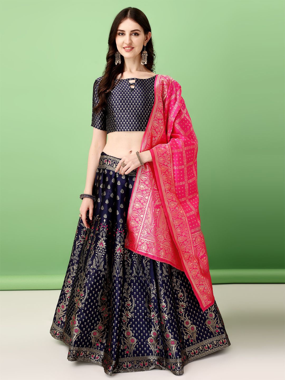 SWAMI STUDIO Woven Design Zari Semi-Stitched Lehenga & Blouse With Dupatta, Navy blue
SWAMI STUDIO Woven Design Zari Semi-Stitched Lehenga & Blouse With Dupatta, Navy blue