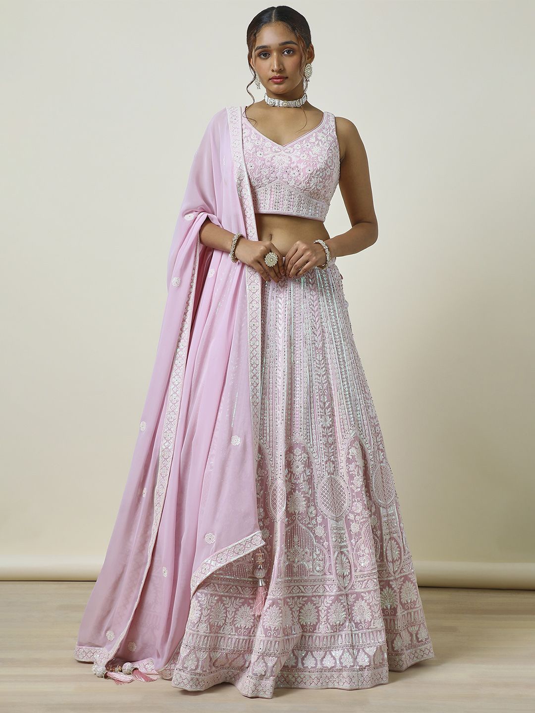 Soch Embroidered Beads and Stones Ready to Wear Lehenga & Blouse With Dupatta, Pink
Soch Embroidered Beads and Stones Ready to Wear Lehenga & Blouse With Dupatta, Pink