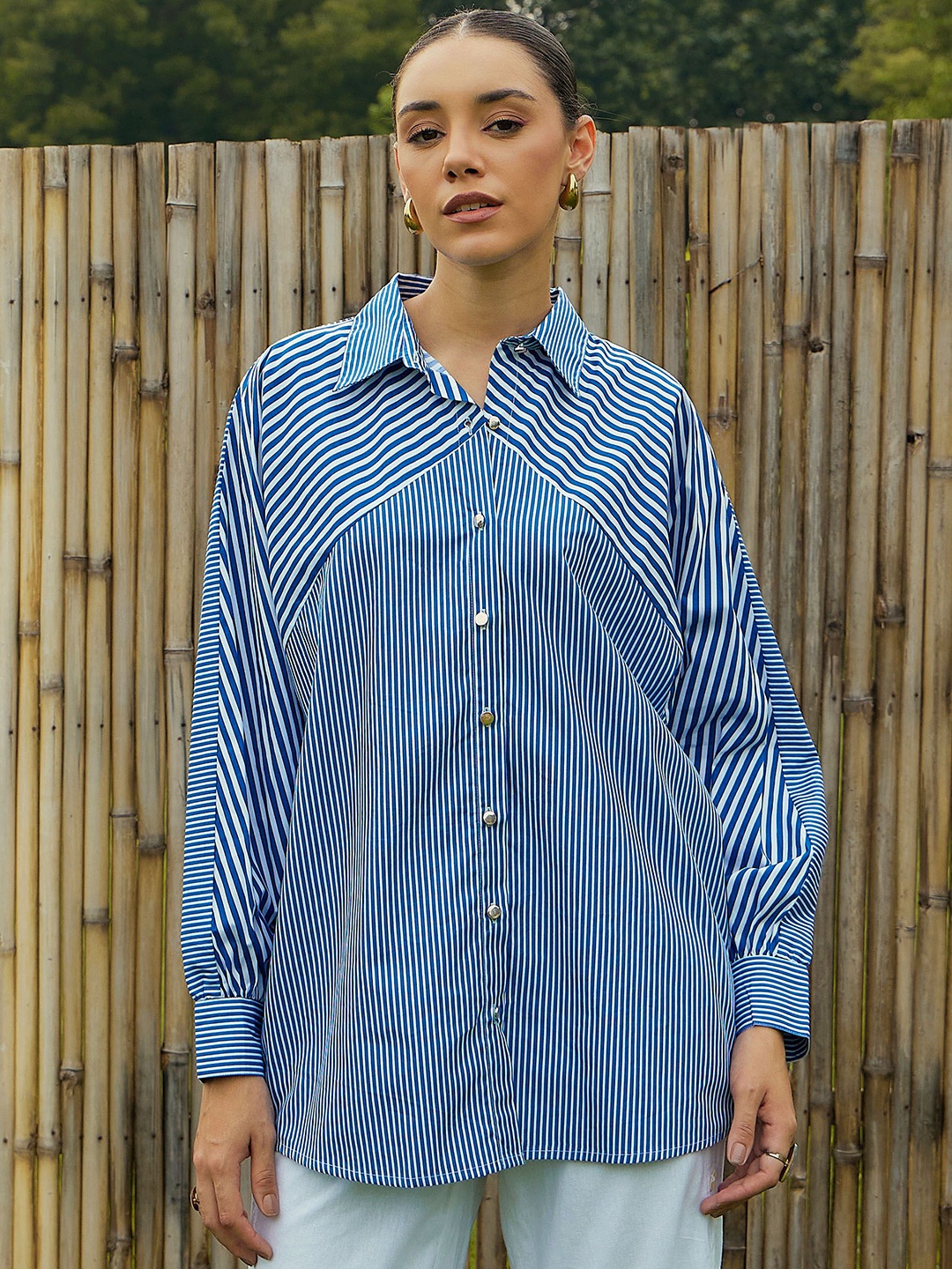 Pink Paprika by SASSAFRAS Women Vertical Striped Cotton Oversized Casual Shirt, Blue
Pink Paprika by SASSAFRAS Women Vertical Striped Cotton Oversized Casual Shirt, Blue