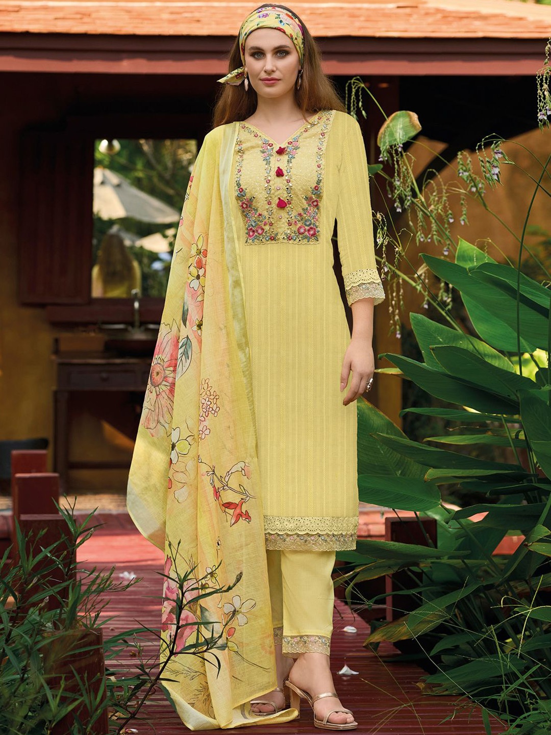 Indo Era Yellow Floral Embroidered Thread Work Pure Cotton Kurta with Trouser & Dupatta
Indo Era Yellow Floral Embroidered Thread Work Pure Cotton Kurta with Trouser & Dupatta