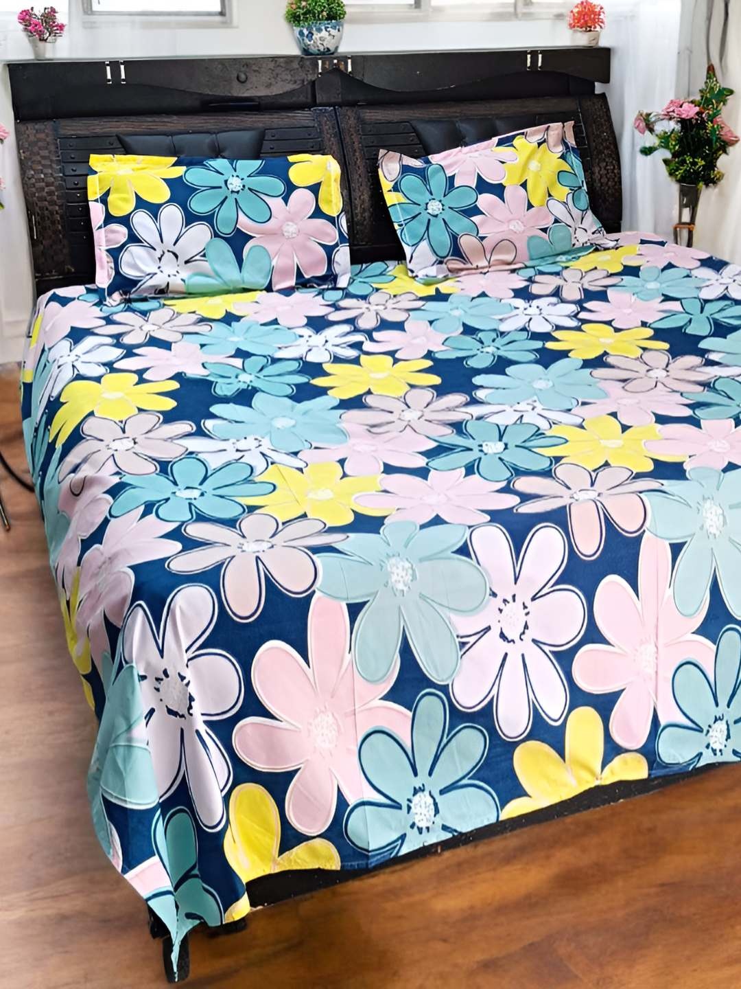 V.R.ENTERPRISES Blue Floral Printed 210 TC Cotton Queen Bedsheet with 2 Pillow Covers
V.R.ENTERPRISES Blue Floral Printed 210 TC Cotton Queen Bedsheet with 2 Pillow Covers
