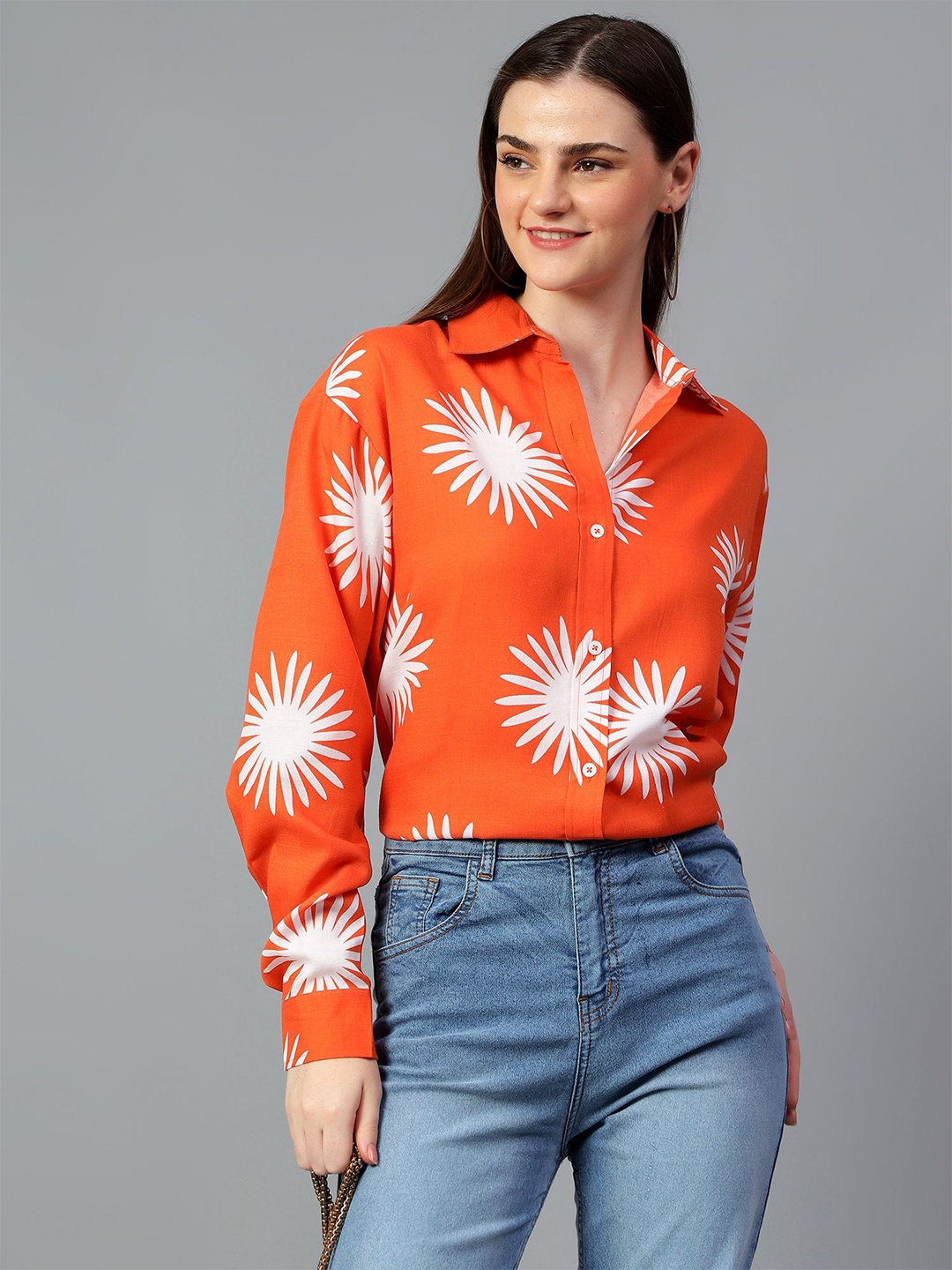 Kotty Women Comfort Spread Collar Graphic Printed Cotton Oversized Casual Shirt, Orange
Kotty Women Comfort Spread Collar Graphic Printed Cotton Oversized Casual Shirt, Orange