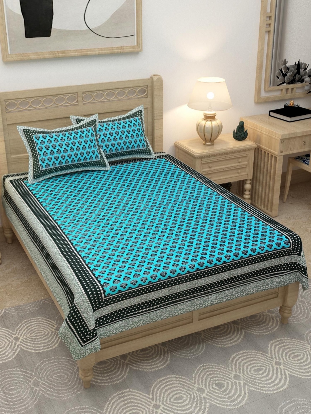 Lali Prints Green & Black Printed 180 TC Cotton Single Bedsheet With 2 Pillow Covers
Lali Prints Green & Black Printed 180 TC Cotton Single Bedsheet With 2 Pillow Covers