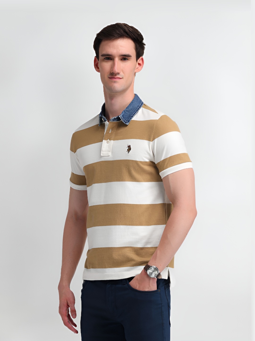 U.S. Polo Assn. Denim Co. Men Striped Polo Collar Slim Fit Pure Cotton T-shirt, Beige
U.S. Polo Assn. Denim Co. Men Striped Polo Collar Slim Fit Pure Cotton T-shirt, Beige