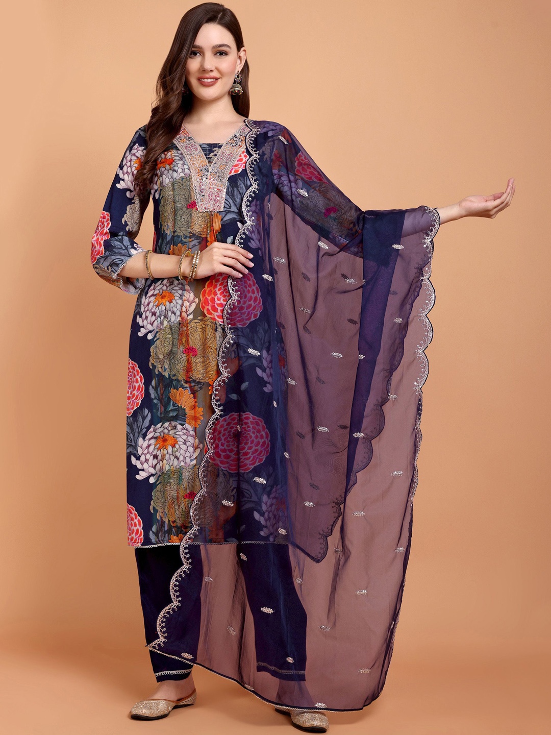 Atha Fashion Floral Printed V-Neck Pure Cotton Straight Kurta With Trousers & Dupatta, Blue
Atha Fashion Floral Printed V-Neck Pure Cotton Straight Kurta With Trousers & Dupatta, Blue