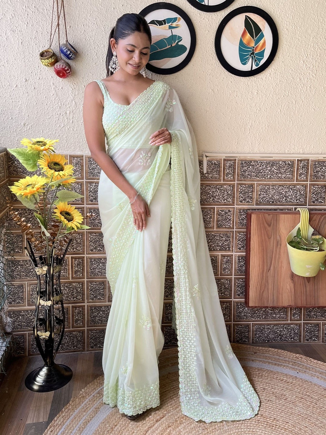 LeeliPeeri Designer Embellished Embroidered Pure Georgette Saree And Matching Blouse, Green
LeeliPeeri Designer Embellished Embroidered Pure Georgette Saree And Matching Blouse, Green
