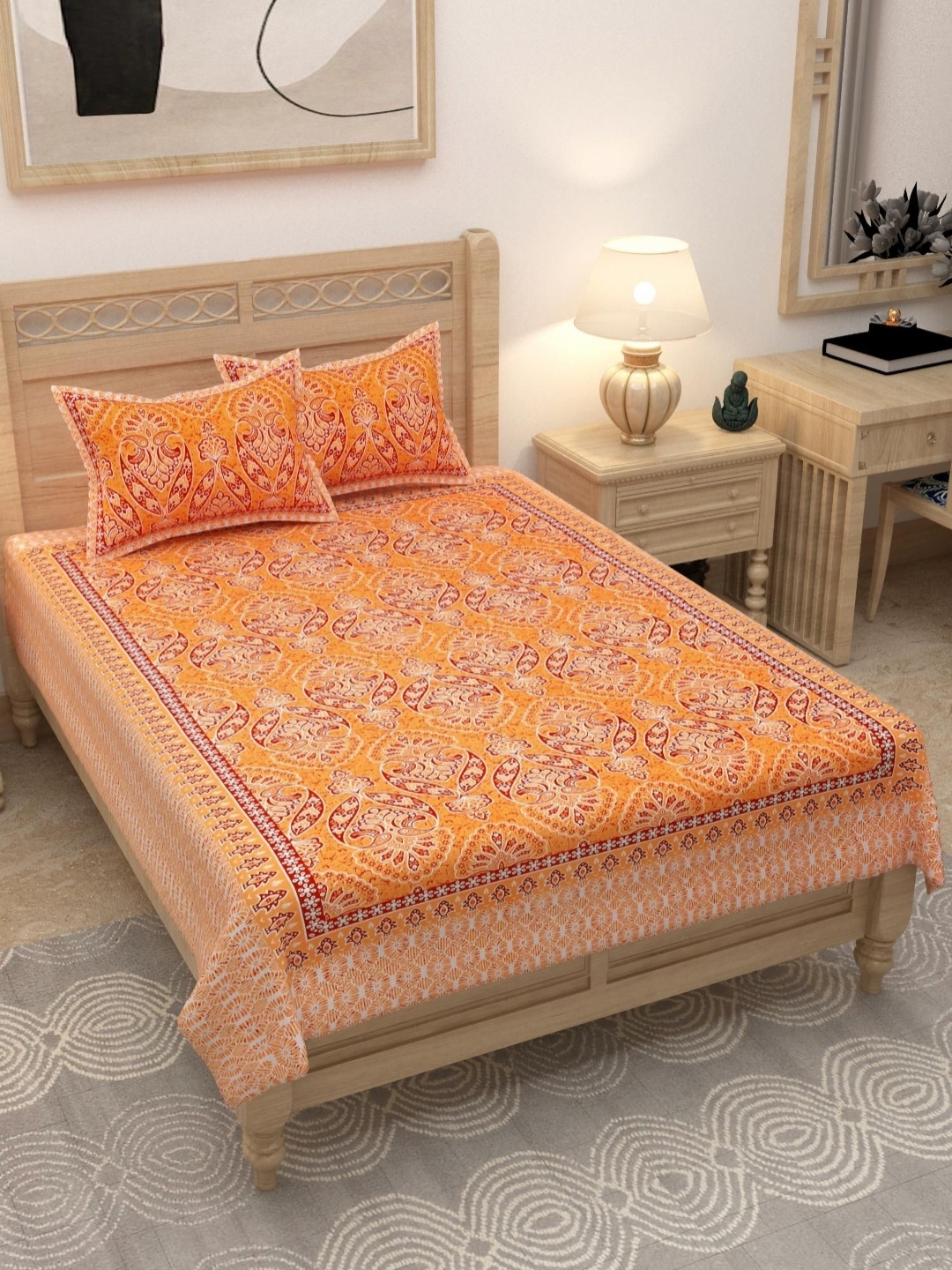 Lali Prints Orange Ethnic Motifs Cotton 180 TC Single Bedsheet with 2 Pillow Covers
Lali Prints Orange Ethnic Motifs Cotton 180 TC Single Bedsheet with 2 Pillow Covers