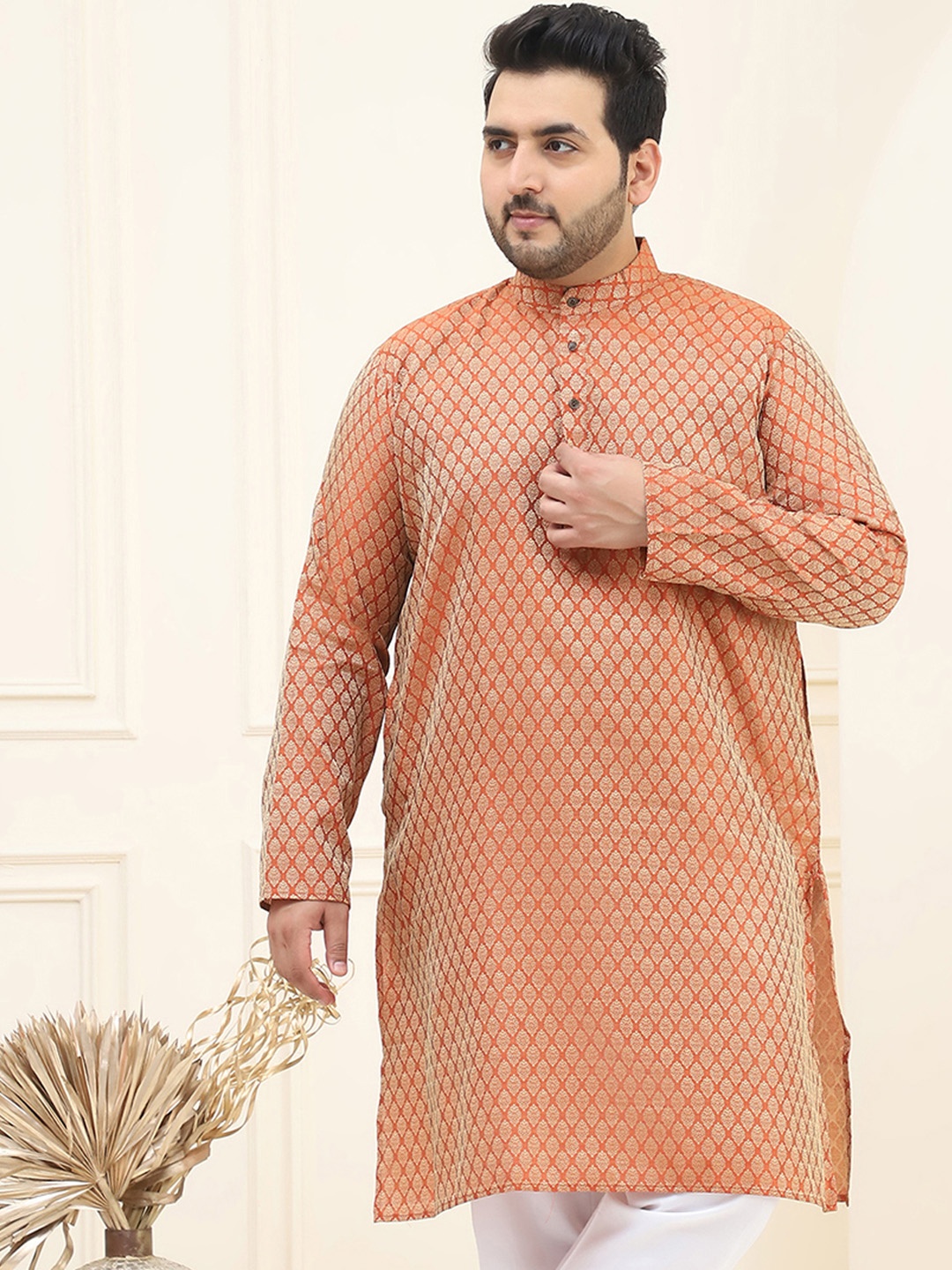 SOJANYA Plus Ethnic Motifs Woven Design Mandarin Collar Long Sleeves Straight Kurta, Orange
SOJANYA Plus Ethnic Motifs Woven Design Mandarin Collar Long Sleeves Straight Kurta, Orange