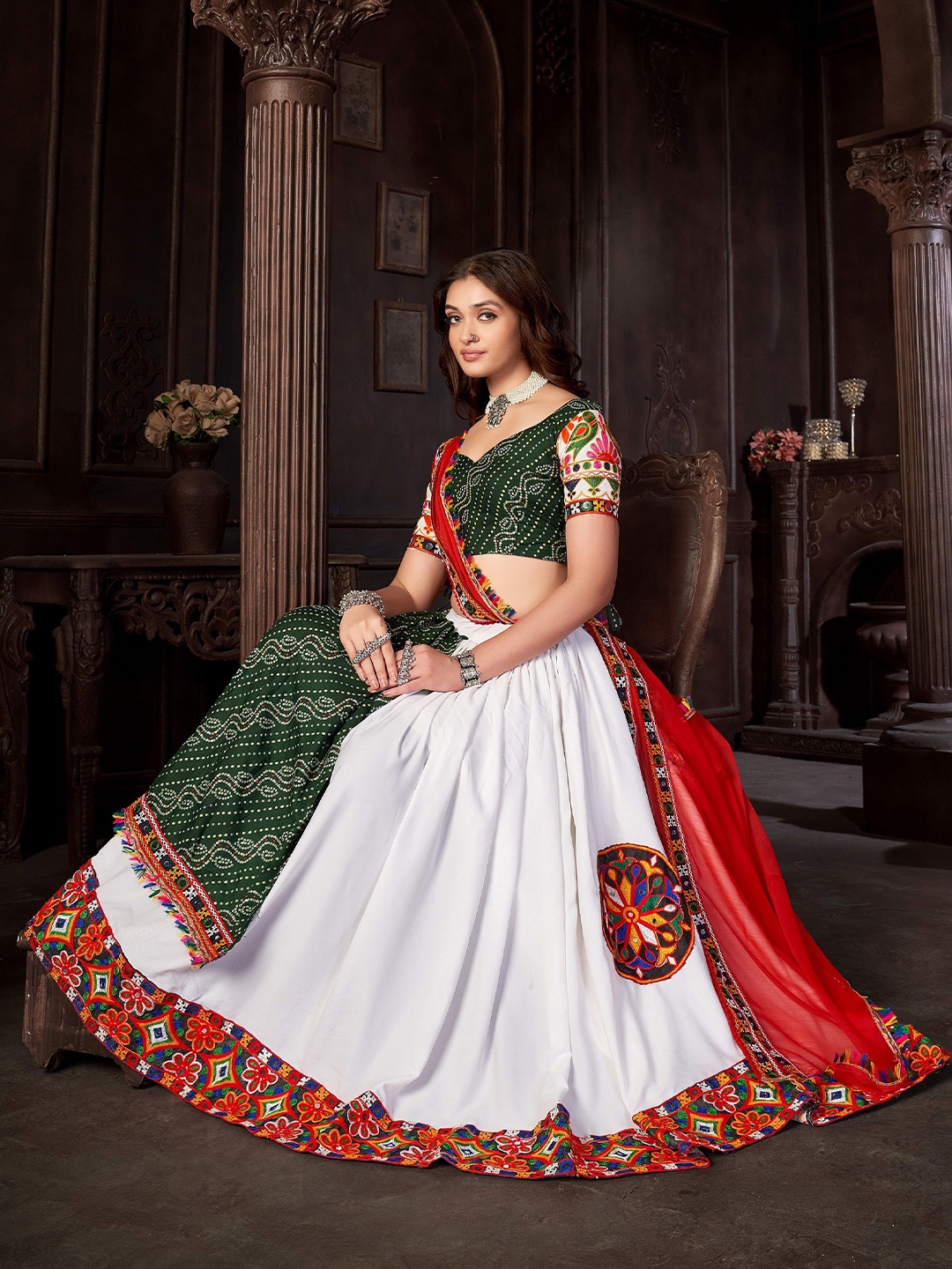 KALINI Embroidered V-Neck Semi Stitched Lehenga & Unstitched Blouse With Dupatta, Green
KALINI Embroidered V-Neck Semi Stitched Lehenga & Unstitched Blouse With Dupatta, Green