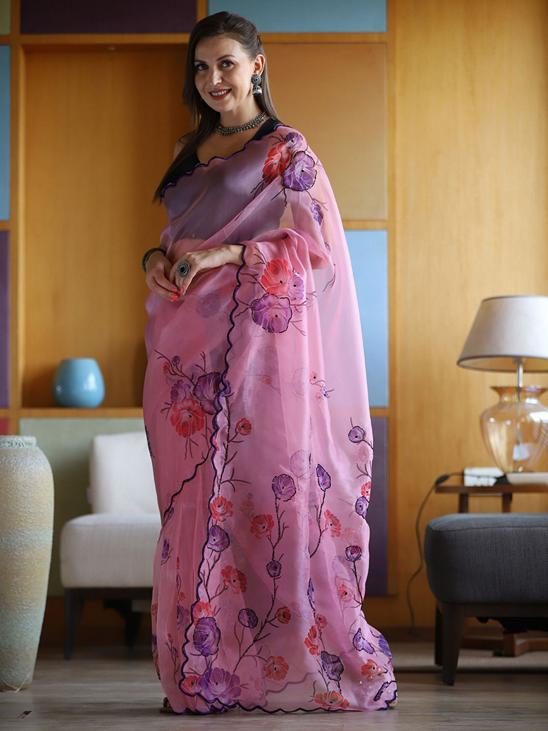 Ishin Women Floral Printed Embroidered Organza Saree, Pink
Ishin Women Floral Printed Embroidered Organza Saree, Pink