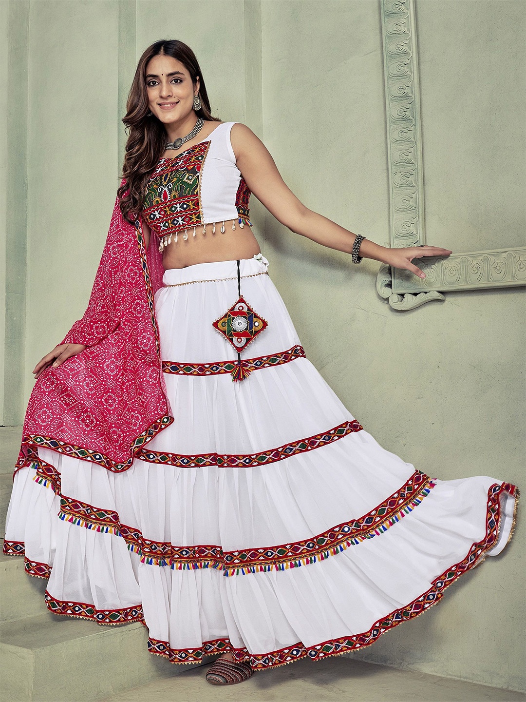 KALINI Embroidered Thread Work Semi-Stitched Lehenga & Unstitched Blouse With Dupatta, White
KALINI Embroidered Thread Work Semi-Stitched Lehenga & Unstitched Blouse With Dupatta, White