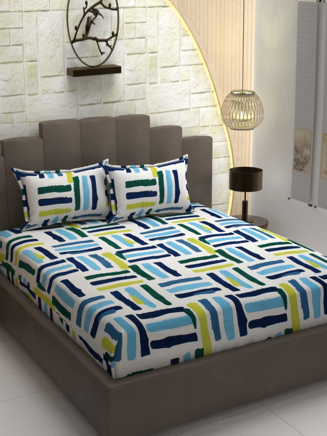 AaHo Decor White & Blue Geometric 300 TC Double King Fitted Bedsheet with 2 Pillow Covers
AaHo Decor White & Blue Geometric 300 TC Double King Fitted Bedsheet with 2 Pillow Covers