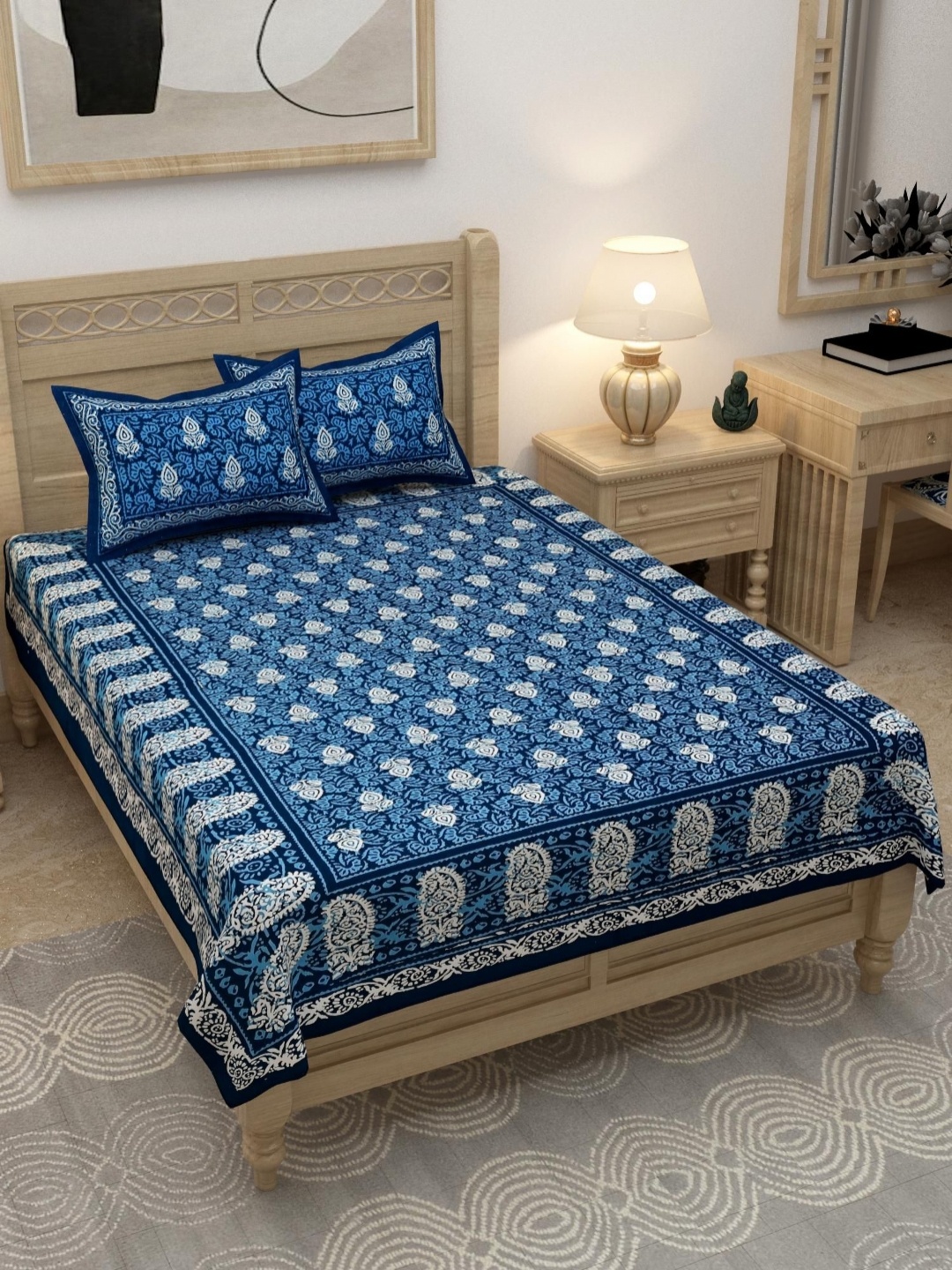 Lali Prints Blue & White Ethnic Motifs Cotton 180 TC Single Bedsheet with 2 Pillow Covers
Lali Prints Blue & White Ethnic Motifs Cotton 180 TC Single Bedsheet with 2 Pillow Covers