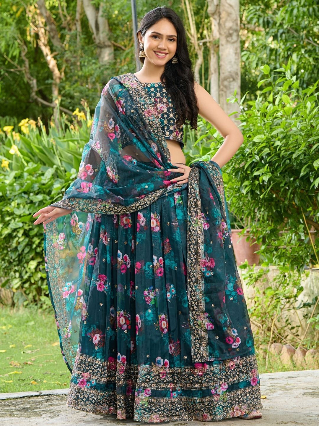 HOUSE OF JAMOTI Floral Printed Sequinned Ready to Wear Lehenga & Blouse With Dupatta, Green
HOUSE OF JAMOTI Floral Printed Sequinned Ready to Wear Lehenga & Blouse With Dupatta, Green