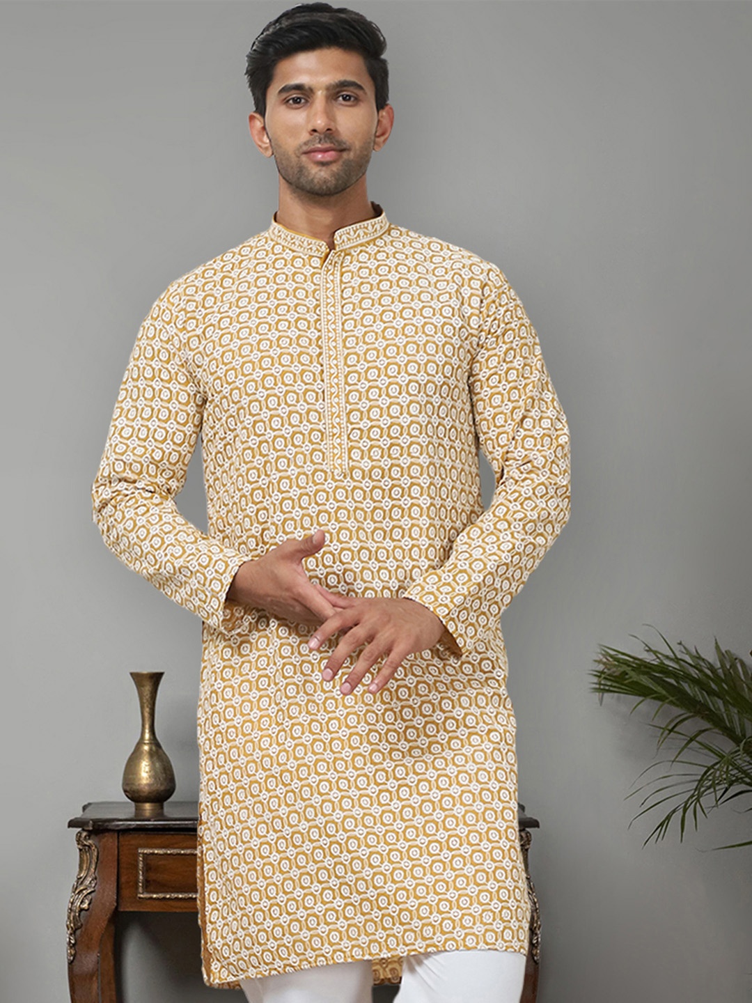 Jompers Geometric Embroidered Mandarin Collar Chikankari Pure Cotton Straight Kurta, Mustard
Jompers Geometric Embroidered Mandarin Collar Chikankari Pure Cotton Straight Kurta, Mustard