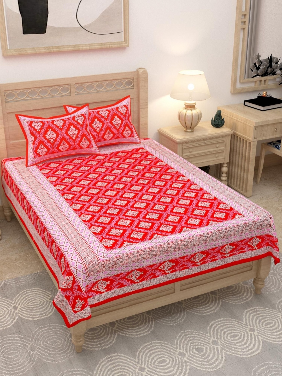 Lali Prints Red & White Ethnic Motifs Cotton 180 TC Single Bedsheet with 2 Pillow Covers
Lali Prints Red & White Ethnic Motifs Cotton 180 TC Single Bedsheet with 2 Pillow Covers