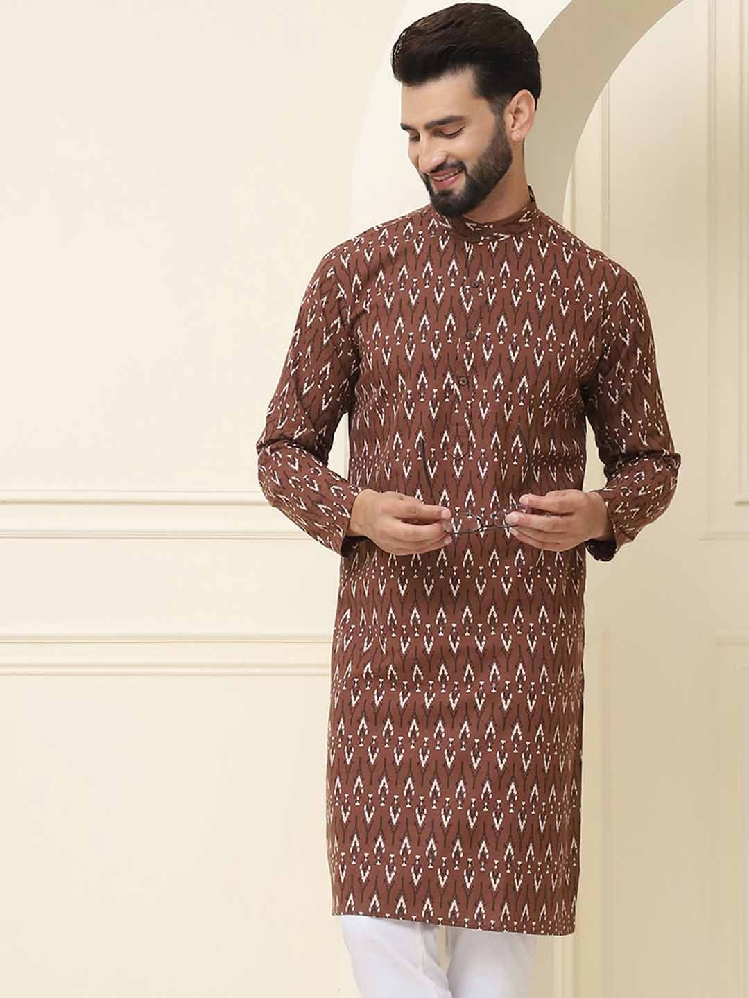 SOJANYA Ethnic Motifs Printed Band Collar Regular Pure Cotton Straight Kurta, Brown
SOJANYA Ethnic Motifs Printed Band Collar Regular Pure Cotton Straight Kurta, Brown