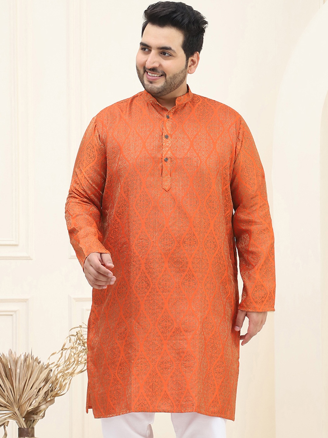 SOJANYA Plus Ethnic Motifs Woven Design Mandarin Collar Long Sleeves Straight Kurta, Orange
SOJANYA Plus Ethnic Motifs Woven Design Mandarin Collar Long Sleeves Straight Kurta, Orange