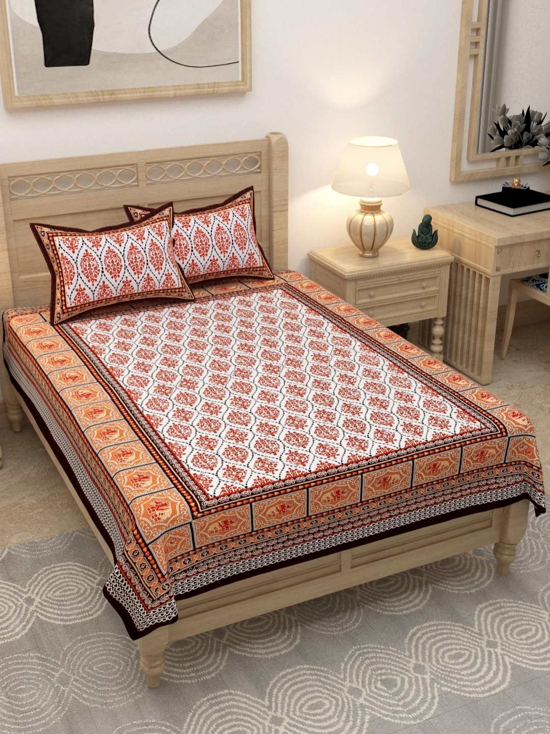 Lali Prints Brown & White Ethnic Motifs Cotton 180 TC Single Bedsheet with 2 Pillow Covers
Lali Prints Brown & White Ethnic Motifs Cotton 180 TC Single Bedsheet with 2 Pillow Covers
