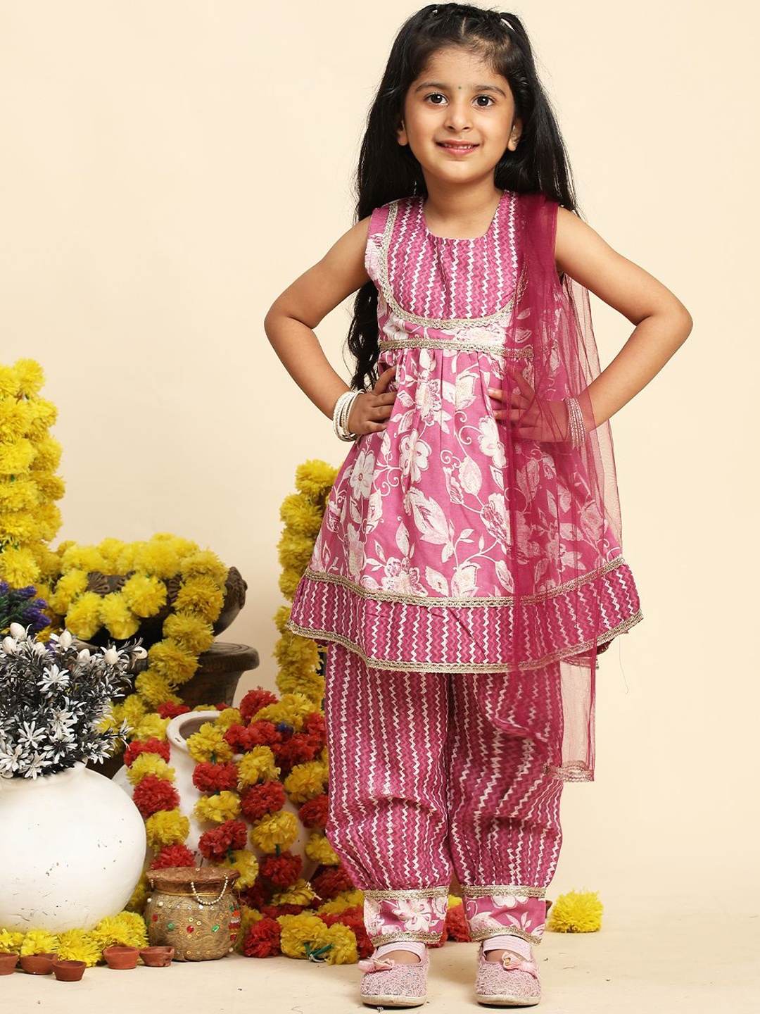 Cutiekins Girls Floral Printed Empire Gotta Patti A-Line Kurta With Salwar & Dupatta, Purple
Cutiekins Girls Floral Printed Empire Gotta Patti A-Line Kurta With Salwar & Dupatta, Purple
