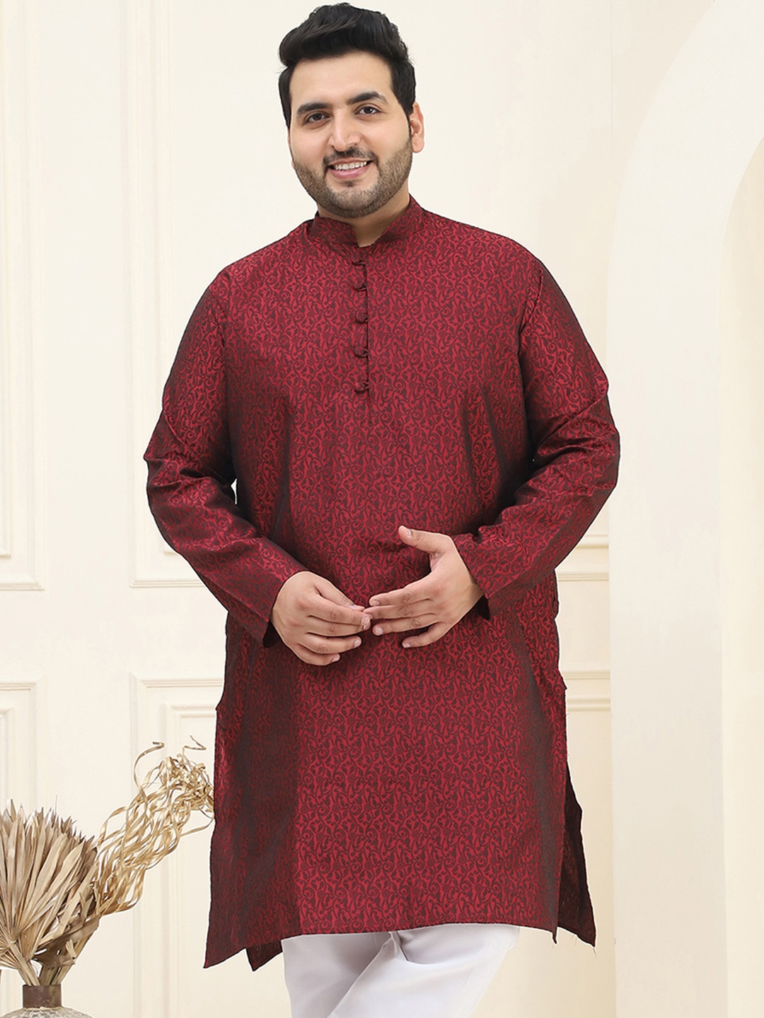 SOJANYA Plus Floral Embroidered Mandarin Collar Long Sleeve Cotton Silk Straight Kurta, Maroon
SOJANYA Plus Floral Embroidered Mandarin Collar Long Sleeve Cotton Silk Straight Kurta, Maroon