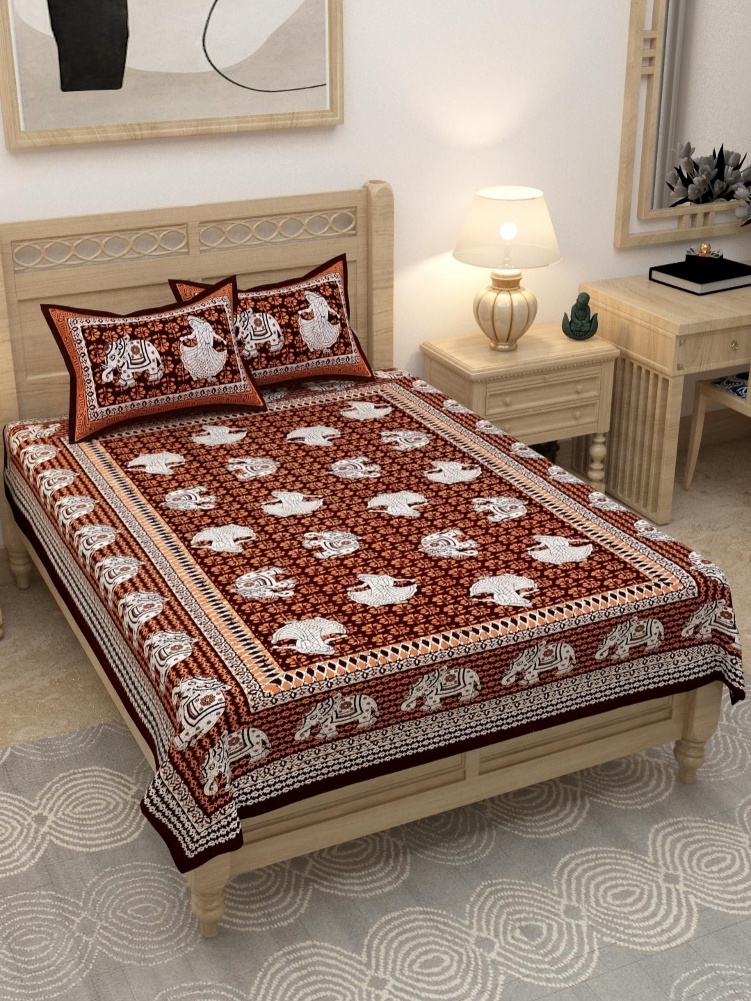 Lali Prints Brown & White Ethnic Motifs Cotton 180 TC Single Bedsheet with 2 Pillow Covers
Lali Prints Brown & White Ethnic Motifs Cotton 180 TC Single Bedsheet with 2 Pillow Covers