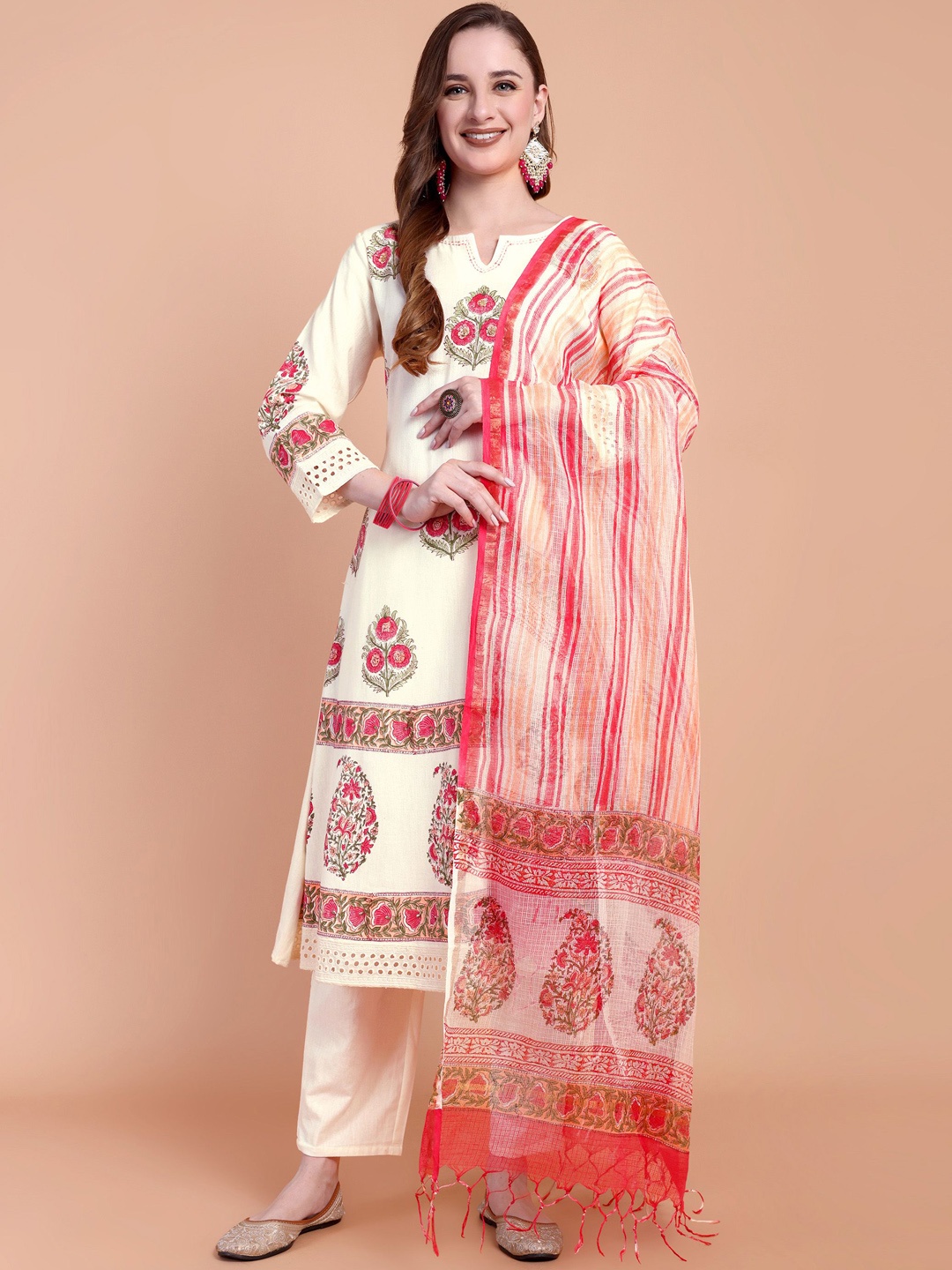 Atha Fashion Floral Printed Thread Work Pure Cotton A-Line Kurta With Trousers & Dupatta, Off white
Atha Fashion Floral Printed Thread Work Pure Cotton A-Line Kurta With Trousers & Dupatta, Off white