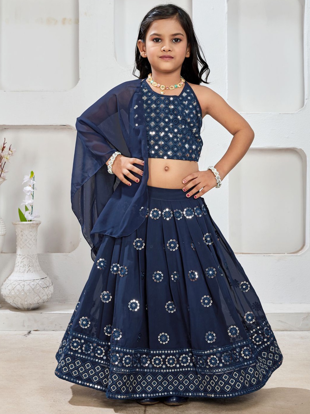 BAESD Girls Floral Embroidered Sequinned Ready to Wear Lehenga & Blouse With Dupatta, Teal
BAESD Girls Floral Embroidered Sequinned Ready to Wear Lehenga & Blouse With Dupatta, Teal