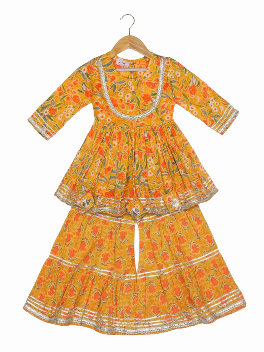 AATYA KIIDS Girls Printed Empire Gotta Patti Pure Cotton Anarkali Kurti with Sharara, Yellow
AATYA KIIDS Girls Printed Empire Gotta Patti Pure Cotton Anarkali Kurti with Sharara, Yellow