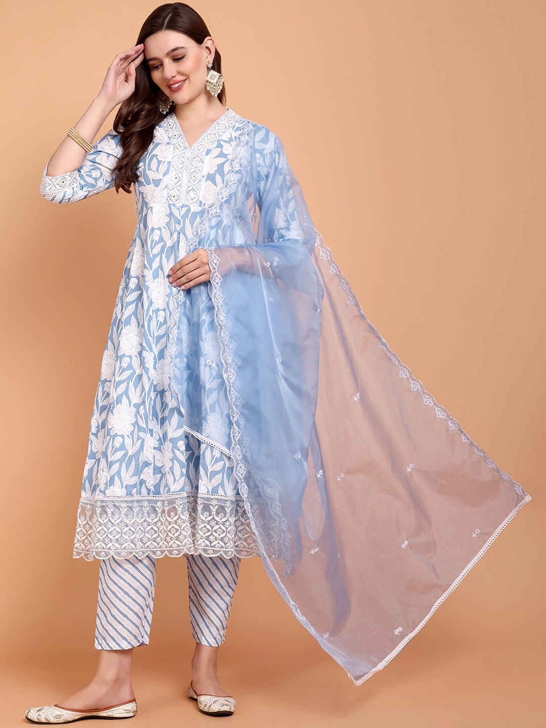 Atha Fashion Floral Printed Sequinned Pure Cotton Anarkali Kurta with Trousers & Dupatta, Blue
Atha Fashion Floral Printed Sequinned Pure Cotton Anarkali Kurta with Trousers & Dupatta, Blue