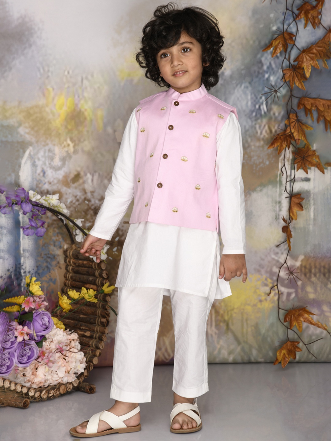 MUDKID Boys Pure Cotton Kurta with Trousers & Embroidered Nehru Jacket, White
MUDKID Boys Pure Cotton Kurta with Trousers & Embroidered Nehru Jacket, White