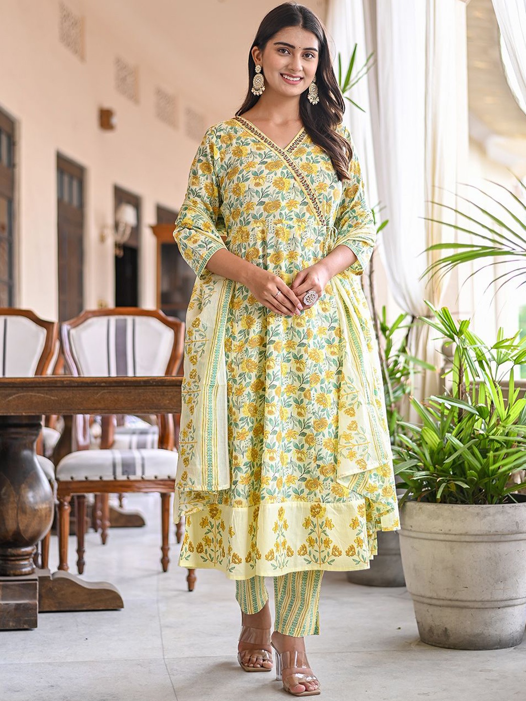 Benaaz Floral Printed Pure Cotton Angrakha Anarkali Kurta With Trousers & Dupatta, Yellow
Benaaz Floral Printed Pure Cotton Angrakha Anarkali Kurta With Trousers & Dupatta, Yellow